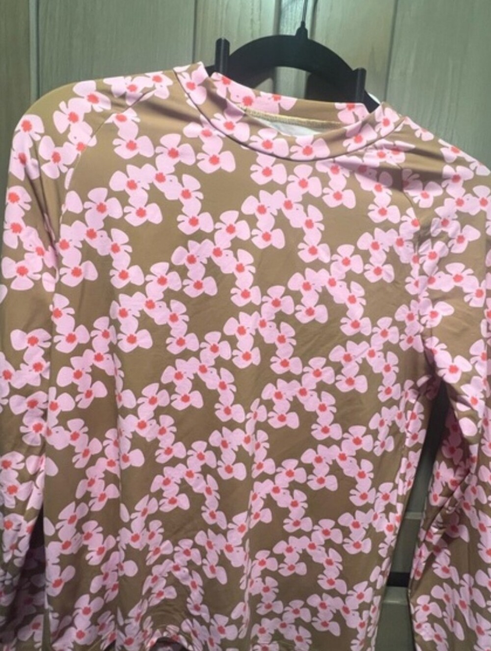 Fighting Eel Pink and Tan Floral Swim Rash Guard Size Medium